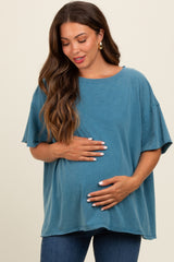 Teal Raw Rolled Hem Maternity Top