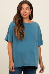 Teal Raw Rolled Hem Maternity Top