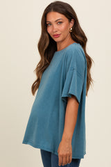 Teal Raw Rolled Hem Maternity Top