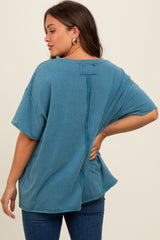 Teal Raw Rolled Hem Maternity Top