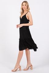 Black Ruffle Tiered Cutout Back Tie Dress