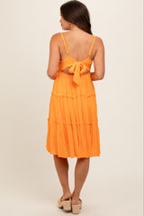 Orange Ruffle Tiered Cutout Back Tie Maternity Dress