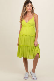 Lime Yellow Ruffle Tiered Cutout Back Tie Maternity Dress