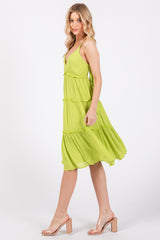 Lime Yellow Ruffle Tiered Cutout Back Tie Dress