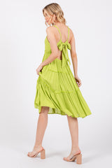 Lime Yellow Ruffle Tiered Cutout Back Tie Dress