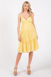 Yellow Ruffle Tiered Cutout Back Tie Dress