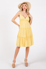 Yellow Ruffle Tiered Cutout Back Tie Dress