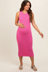 Fuchsia Sleeveless Sweater Knit Maternity Midi Dress