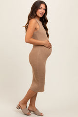 Taupe Sleeveless Sweater Knit Maternity Midi Dress