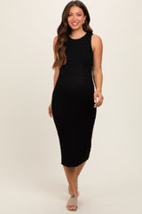 Black Sleeveless Sweater Knit Maternity Midi Dress