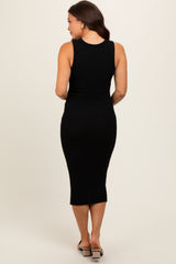 Black Sleeveless Sweater Knit Maternity Midi Dress