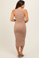 Mocha Sleeveless Ribbed Knit Maternity Midi Dress