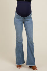 Blue Fringe Hem Flare Leg Maternity Jeans