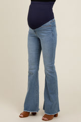 Blue Fringe Hem Flare Leg Maternity Jeans