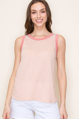 Salmon Striped Round Neck Tank Top