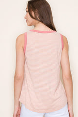 Salmon Striped Round Neck Tank Top