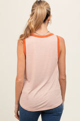 Salmon Striped Round Neck Maternity Tank Top