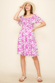 Pink Geo Print Smocked Dress