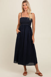 Navy Bartlett Striped Smocked Midi Dress