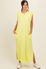 Yellow Short Dolman Sleeve Side Slit Maxi Dress