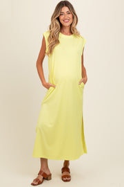 Yellow Short Dolman Sleeve Side Slit Maternity Maxi Dress