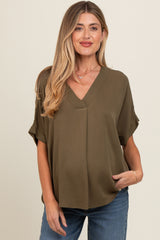 Olive V-Neck Pin-Tuck Detail Maternity Top