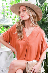 Orange V-Neck Pin-Tuck Detail Maternity Top