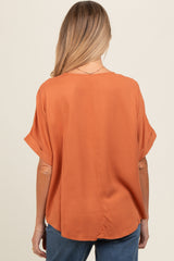 Orange V-Neck Pin-Tuck Detail Maternity Top