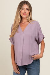 Lavender V-Neck Pin-Tuck Detail Maternity Top