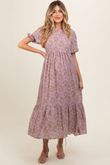 Lavender Floral Textured Tied Open Back Maternity Maxi Dress