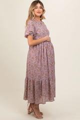 Lavender Floral Textured Tied Open Back Maternity Maxi Dress