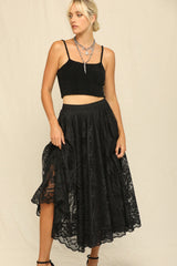 Black Floral Lace Long Skirt