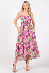 Pink Floral Hi-Lo Sleeveless Maternity Midi Dress