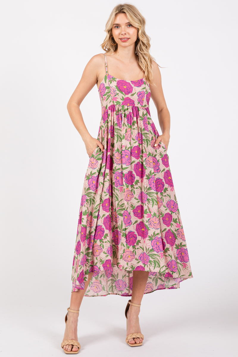 Pink Floral Hi-Lo Sleeveless Midi Dress – PinkBlush