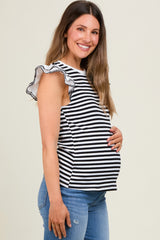 Black Striped Eyelet Lace Sleeve Maternity Blouse