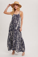 Navy Tie Dye Lightweight Sleeveless Maternity Maxi Dress