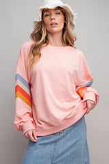 Peach Banded Bottom Terry Pullover