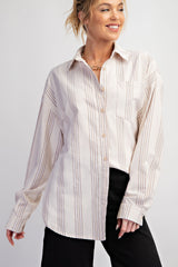 Taupe Stripe Button Down Shirt