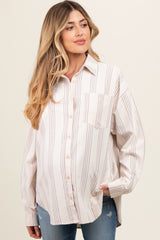 Taupe Stripe Button Down Maternity Shirt