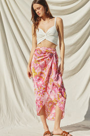 Pink Printed Sarong Wrap Skirt