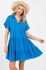 Royal Blue Tiered Linen Dress