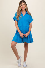 Royal Blue Tiered Linen Maternity Dress