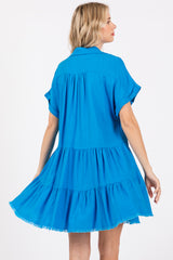 Royal Blue Tiered Linen Dress