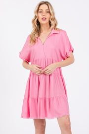 Pink Tiered Linen Dress