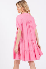 Pink Tiered Linen Dress