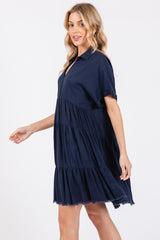 Navy Tiered Linen Dress