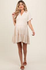 Cream Tiered Linen Maternity Dress