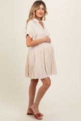 Cream Tiered Linen Maternity Dress