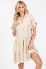 Cream Tiered Linen Maternity Dress