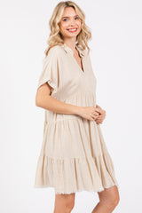 Cream Tiered Linen Dress